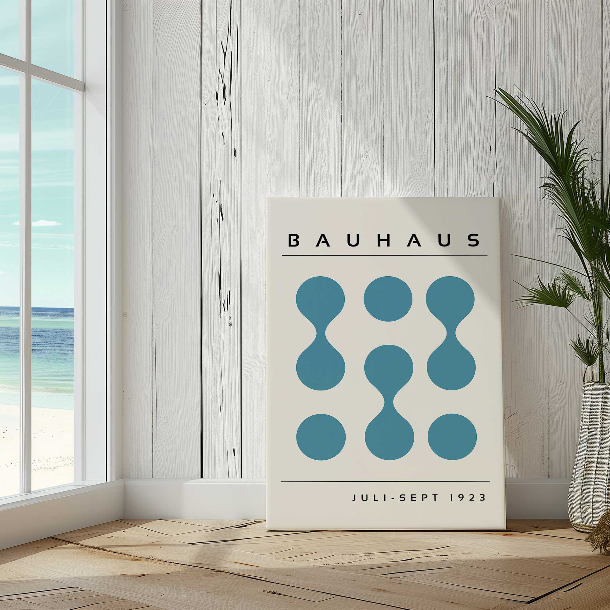 Wrought Studio™ Curved Blue Bauhaus Flow Rolled Canvas, | Wayfair