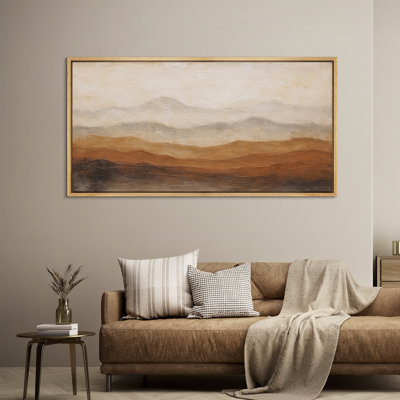 Layered Earth Tone Mountain Ridge Horizon Framed Canvas Master Bedroom Wall Art Work Print