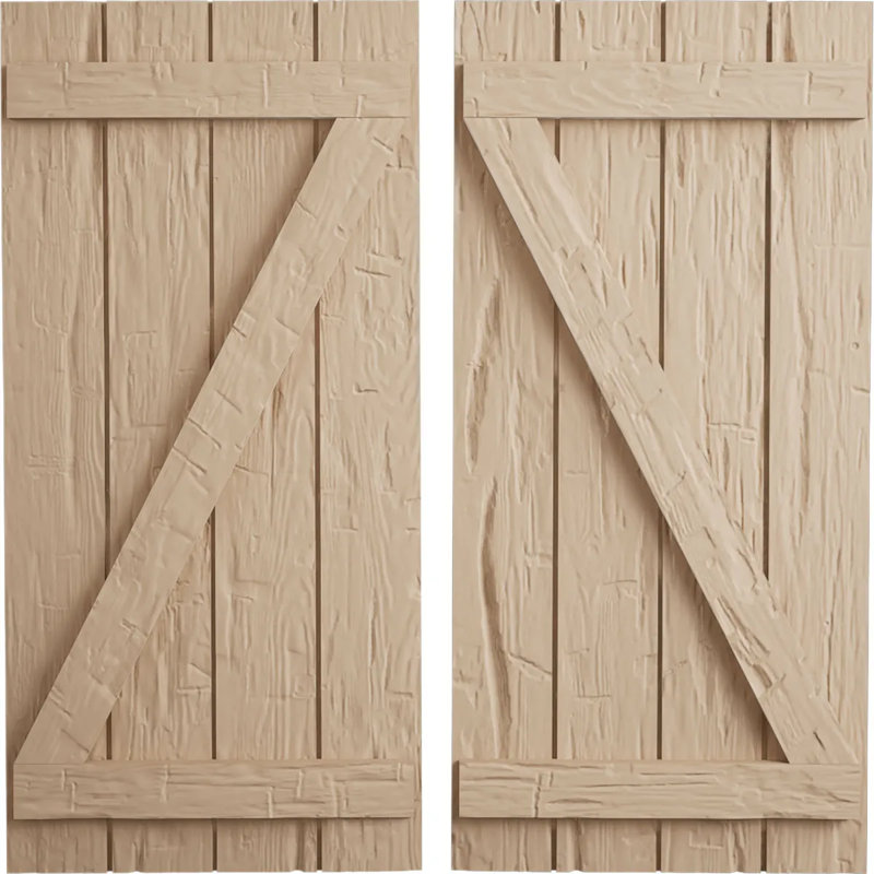 Volets rustiques en bois à quatre planches, H 24 po x l 22 po x P 1 po, Texture taillée à la main / brun clair apprêté, 22"