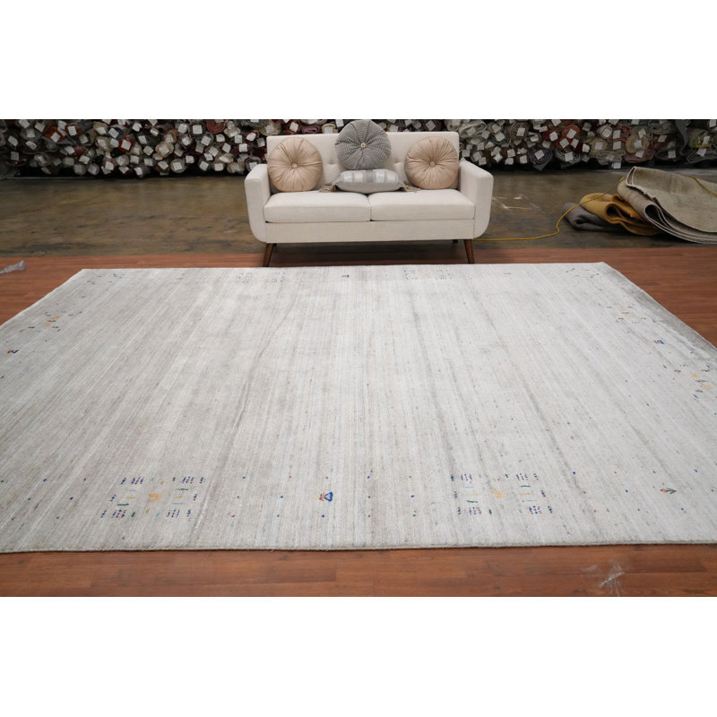 Tapis gris doux de style Gabbeh Minimalist Elegance 9 x 12