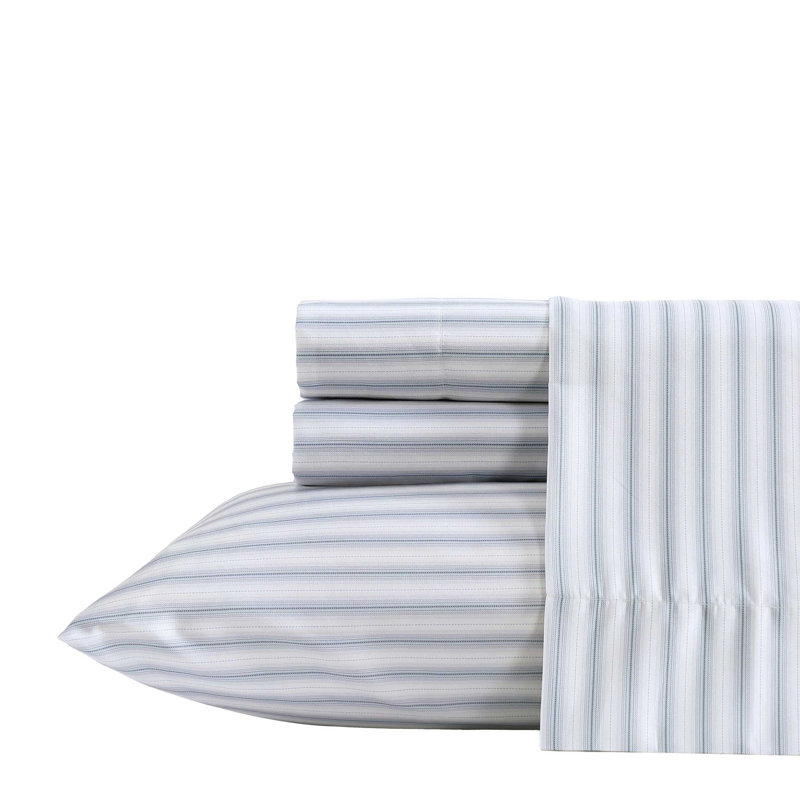 Kenneth Cole Arrow Stripe Blue Sheet Set, Queen Sheet Set with 2 Pillowcases, Arrow Stripe Blue