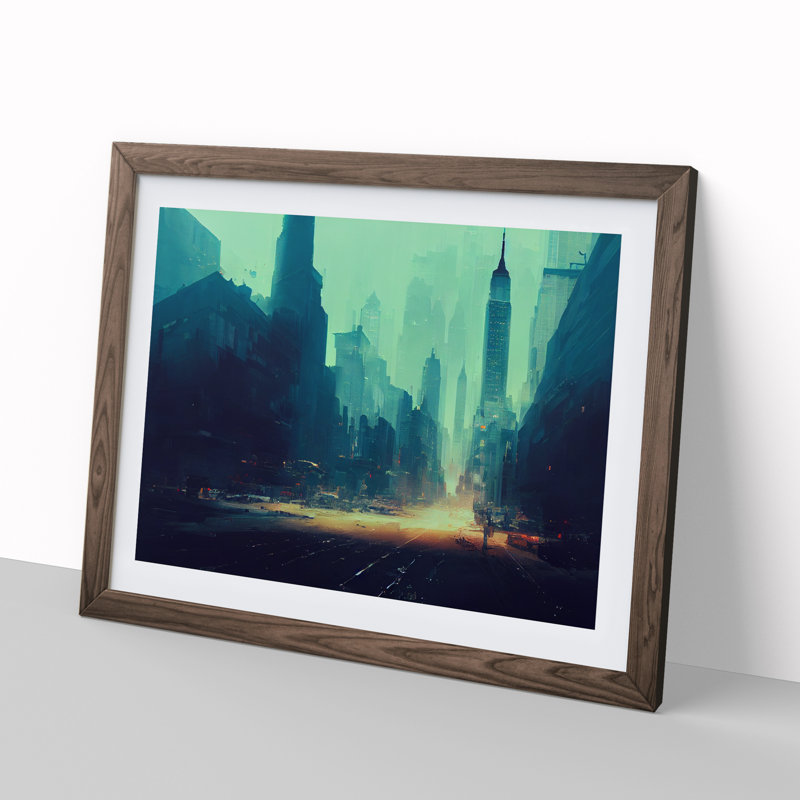 New York City Skyline Vol.3 Abstract - Single Picture Frame Print, 25cm H x 34cm W, Walnut