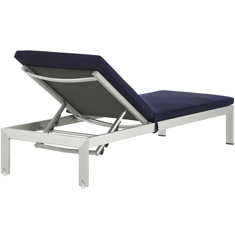 Shore 3-piece Outdoor Patio Aluminum Chaise with Cushions, Navy