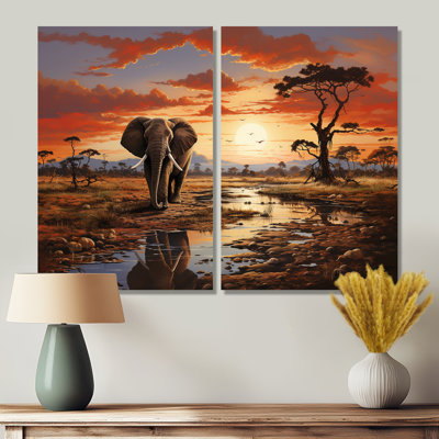 Faune d'Afrique, animaux d'Afrique - grand art mural sur toile 2 panneaux d'Afrique