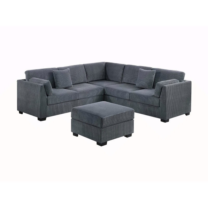 Ensemble de canapé 4 pièces L-Sectional RAF / LAF, Velours côtelé gris foncé