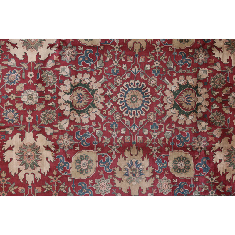 Tapis oriental en laine noué à la main en rose / bleu / vert / beige, Rectangle 9 pi x 12 pi