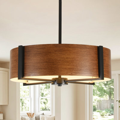 5-Light Dimmable Farmhouse Drum Chandeliers Flush Mount Ceiling Light Fixtures For Bedroom, Dining Room, Foyer