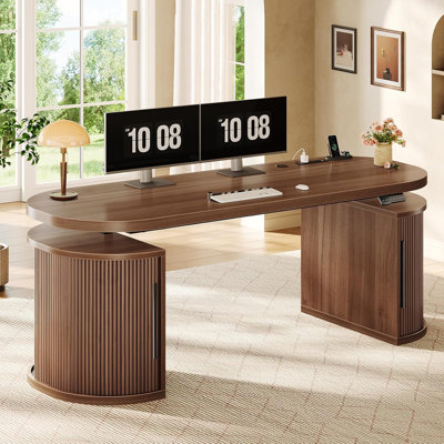  57" Office Desk Electric Height Adjustable Executive Desk Standing Desk with Storage