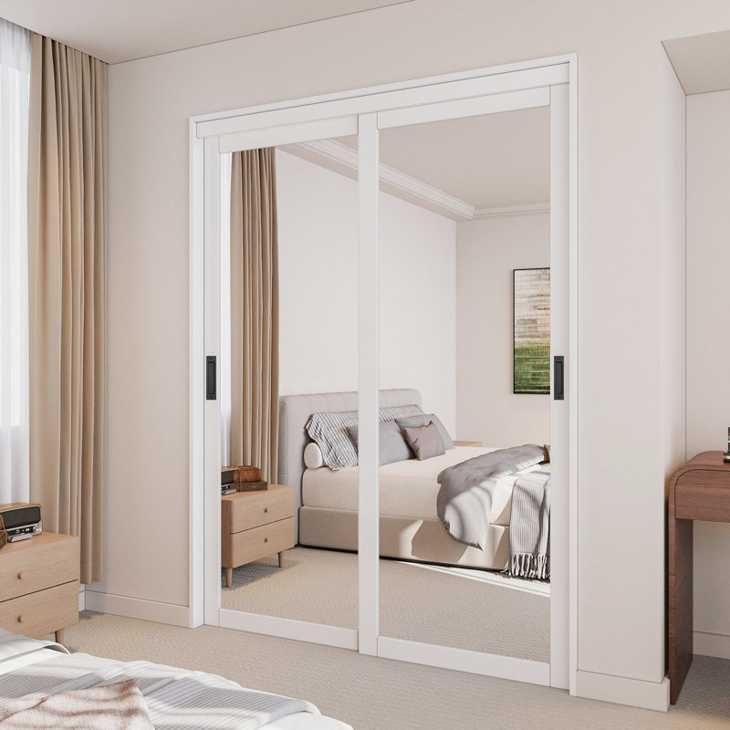 Porte coulissante en miroir blanc 1-Lite, 60 po x 80 po
