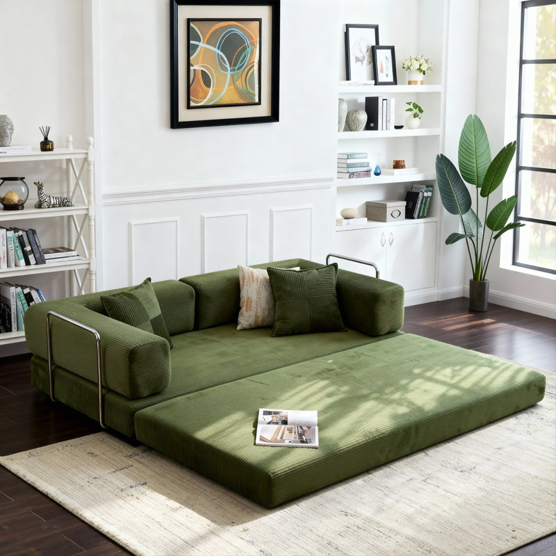 Fold Out Modular Sofa Bed Convertible Floor Sofa Couch Corduroy Folding Mattress Lounge Couch For Livingroom Bedroom Office No Assembly Required With Fixed-Shape Frame