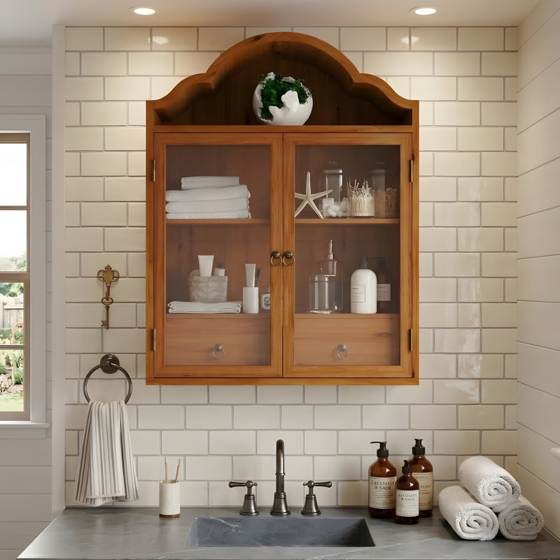Armoire murale rétro en bois massif patiné, Brun