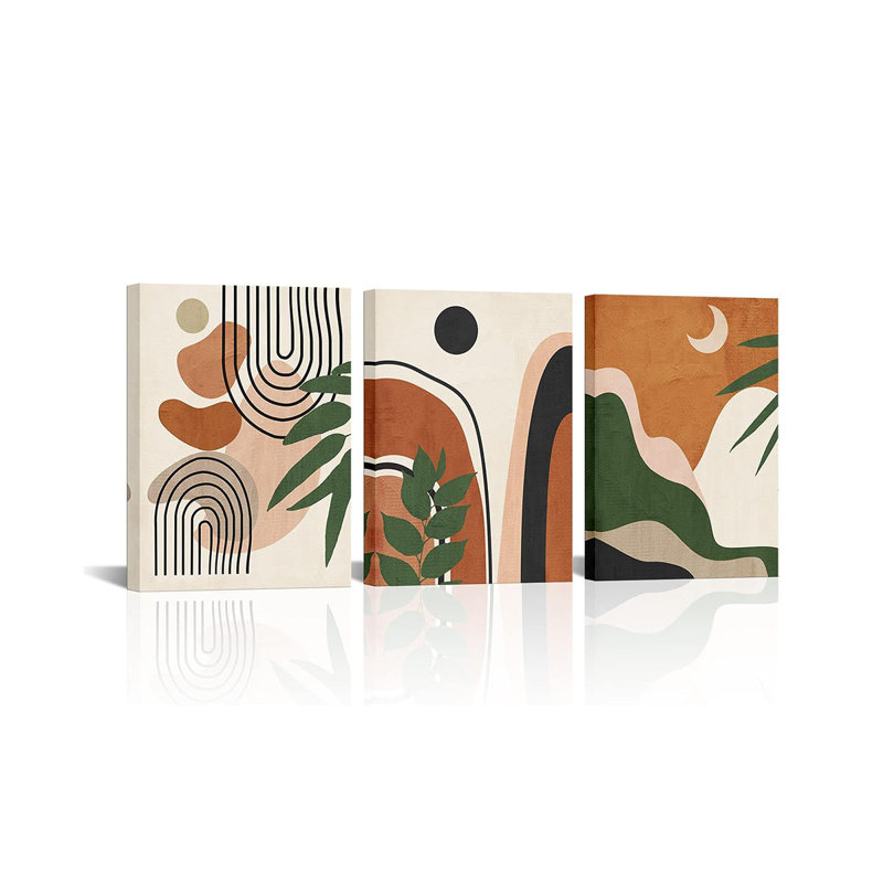 3 Piece Wrapped Canvas Print, Tan