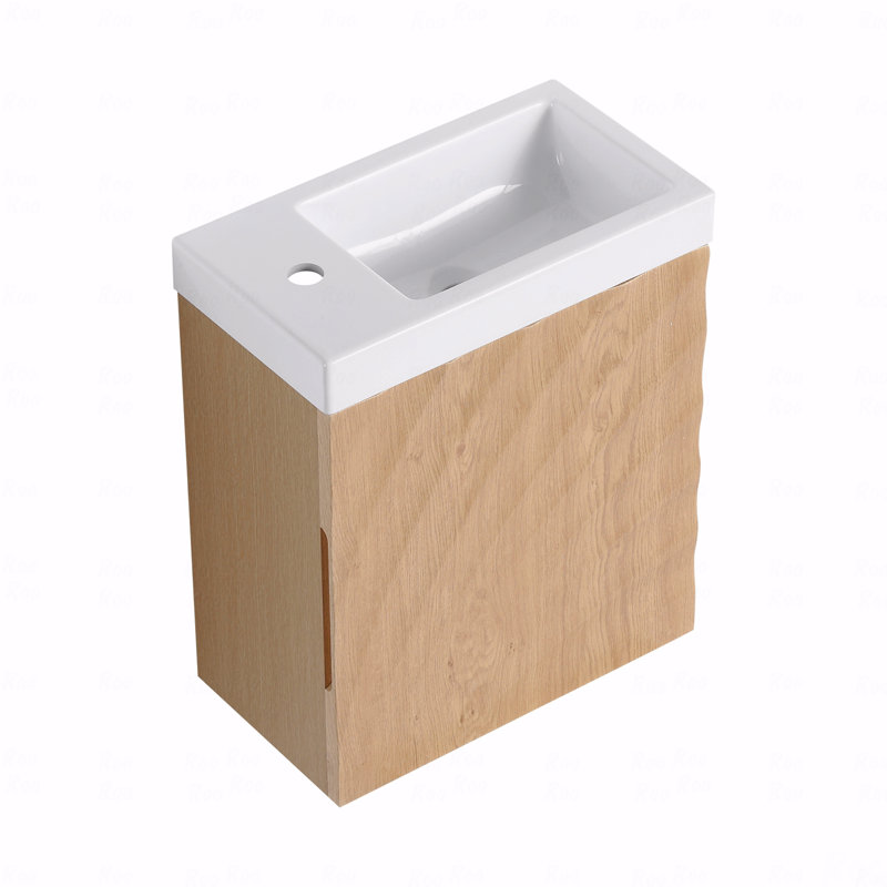 Meuble-lavabo mural 18,5 po avec lavabo en résine, porte simple à fermeture douce, panneau de fibres à densité moyenne