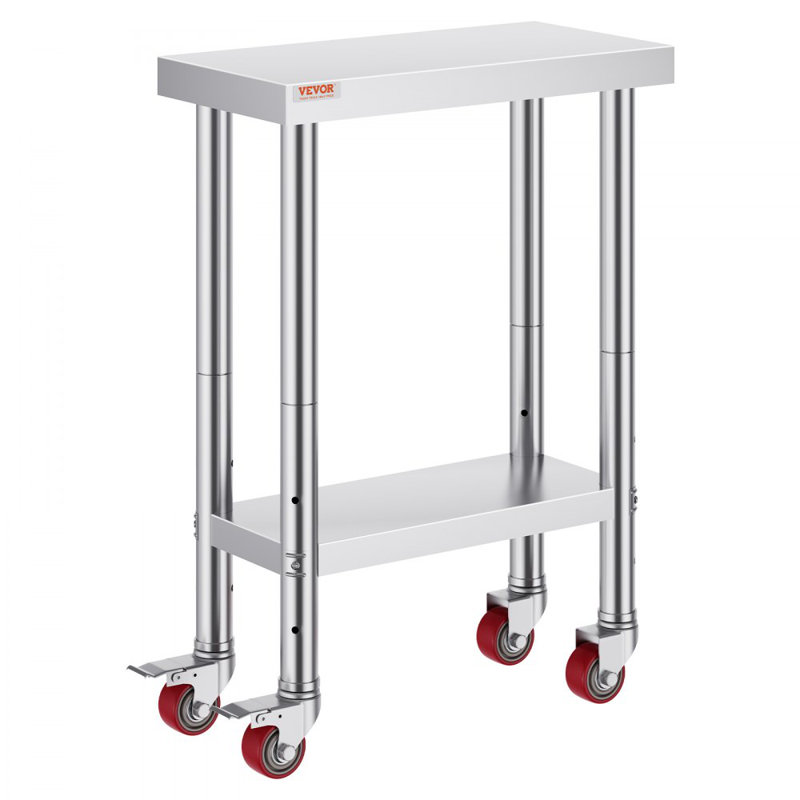 Stainless Steel Work Table with Wheels 24 x 12 x 32 Inch Prep Table