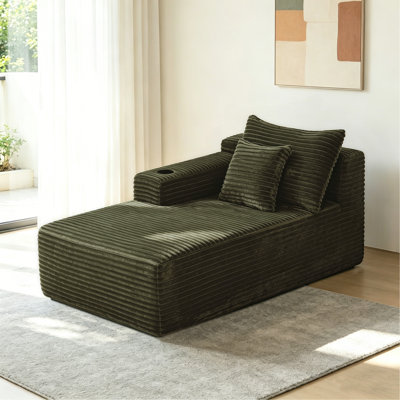 Méridienne gauche de 37,5 pouces avec velours, porte-gobelet, agencement flexible, principalement pour le salon. (Tissu moelleux)