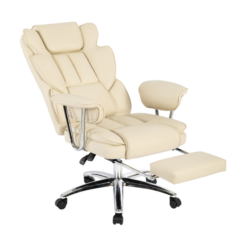 Fauteuil de jeu réglable ergonomique en similicuir et pivotant, Beige