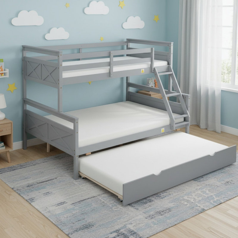 Lit superposé simple au-dessus de double en bois massif avec échelle, lit gigogne simple, barrière de sécurité pour garçons et filles