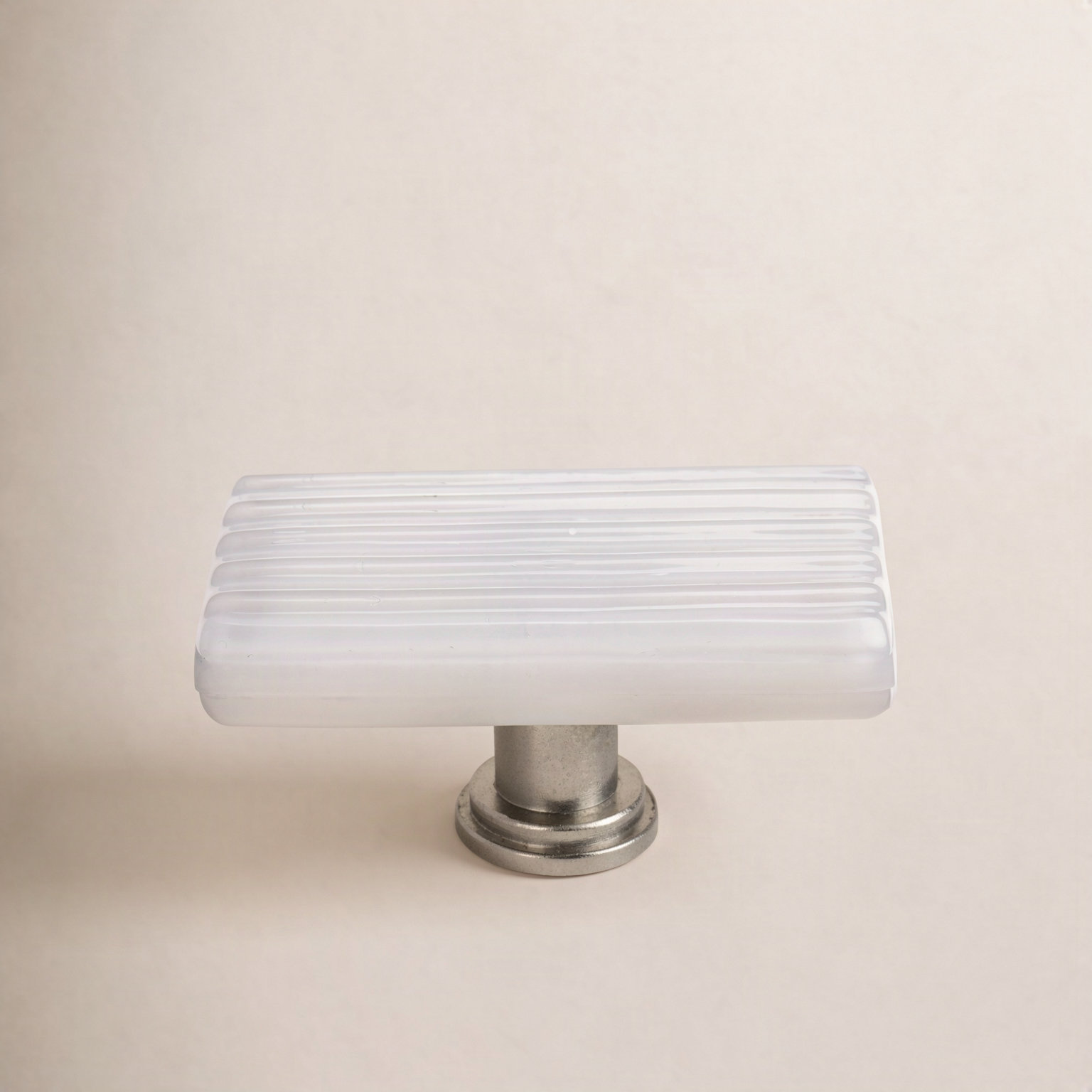 Rectangular Cabinet Knob, Satin Nickel, White Reed