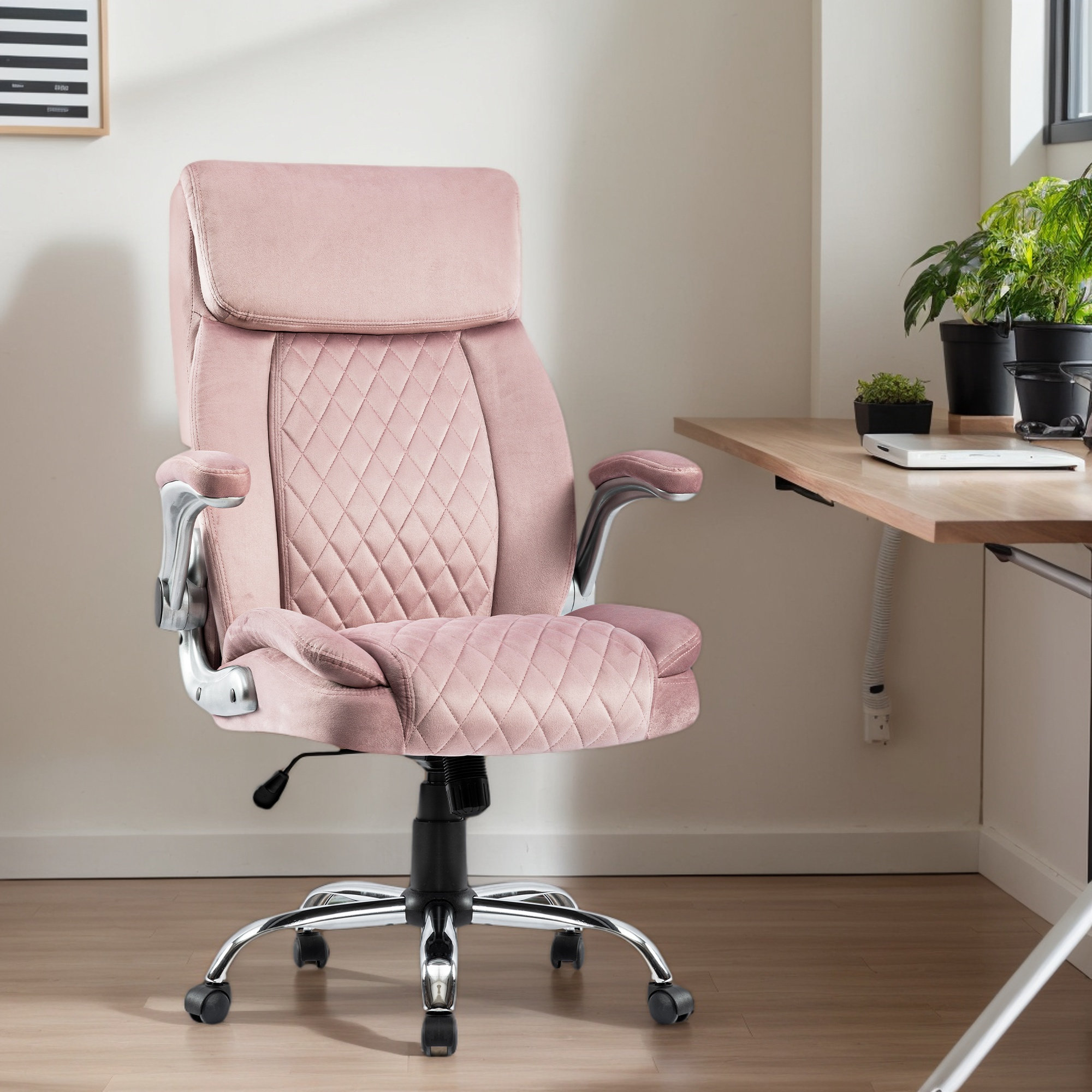 Inbox Zero Mitsuki Swivel Velvet Task Chair Upholstered Office Chair ...