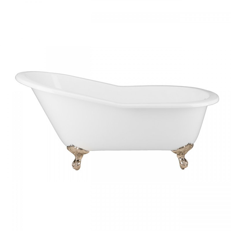 Mila 61.2'' x 30'' Soaking Porcelain Bathtub, Brushed Nickel