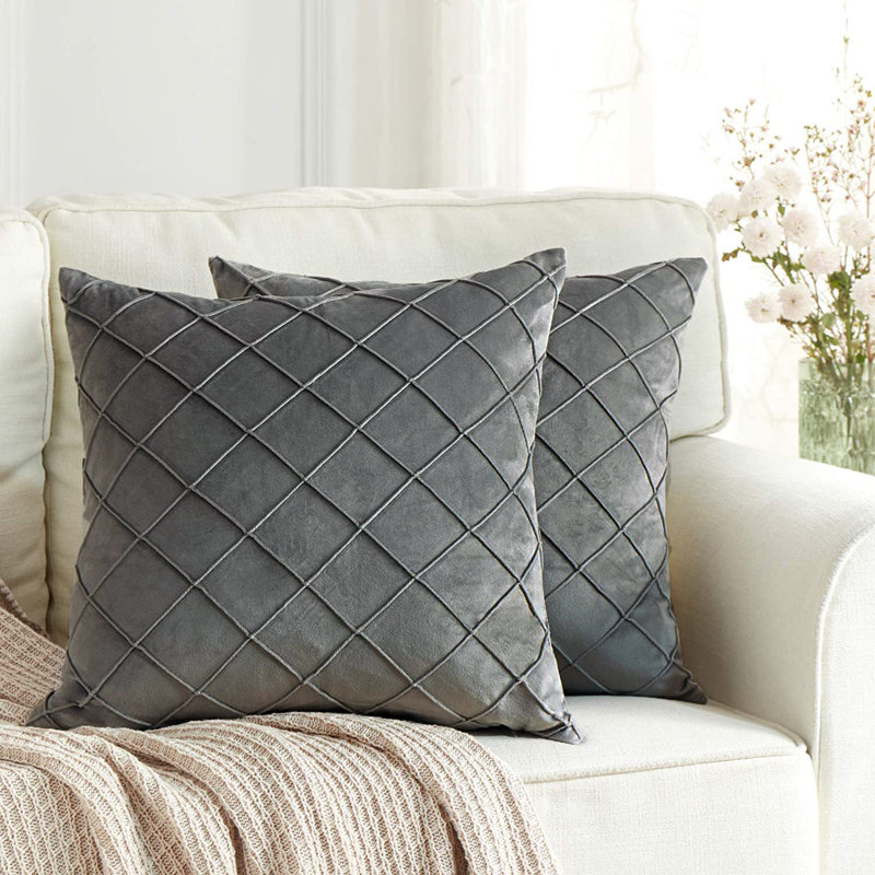 (Covers Only) Set of 2 Lattice-Style Pattern Throw Pillow Covers, 20"H x 20"W, Grey