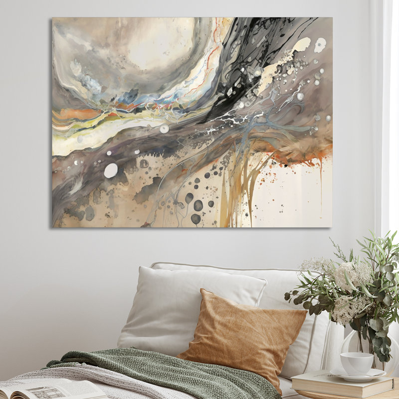 Subtile sérénité, gris, aquarelle, vagues, Toile tendue, H 34 po x l 44 po x P 1,5 po