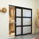 Portes de placard coulissantes à noyau solide en verre peint noir 72 po x 80 po 3 pièces avec quincaillerie