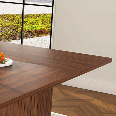 78 Inch Long Dining Table with Storage Base in Natural Wood Veneer, Rectangular MDF Farmhouse Table for 6, Modern Rustic Kitchen Table for Dining Room