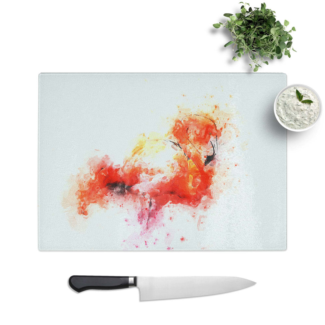Glass Lone Pink Flamingo in Abstract Chopping Board