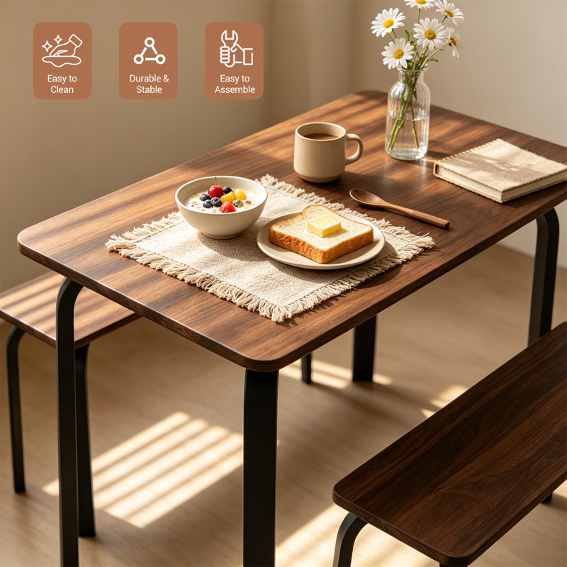 47.24" Dining Table Set for 4,Rectangular Kitchen Table with 2 Benches,Suitable for Restaurant & Living Room