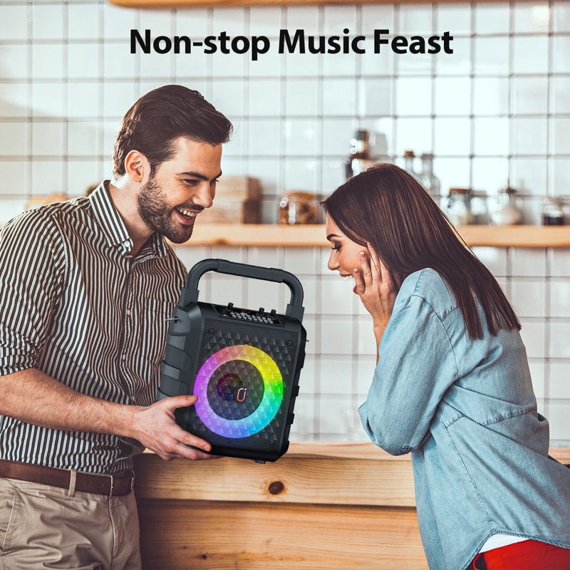 Bluetooth portatif JYX avec 2 micros sans fil, support TWS, USB, AUX, équipé d'une bandoulière, télécommande, adapté pour un anniversaire, une fête, une conférence, une performance