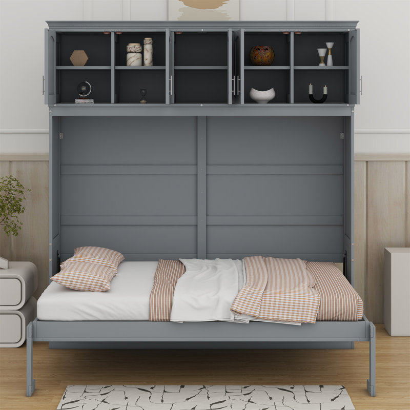 Lit escamotable mural avec armoires supérieures Murphy, Gris