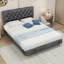 Lit double, beige, structure de lit tapissier, bois de peuplier, revêtement en velours, lit douillet, structure bien conçue, retraite personnelle, tête de lit, lecture, détente, remplacement facile du matelas-130155983