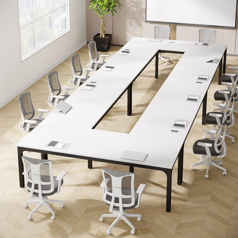 Mareme Rectangular Meeting Table, White/Black