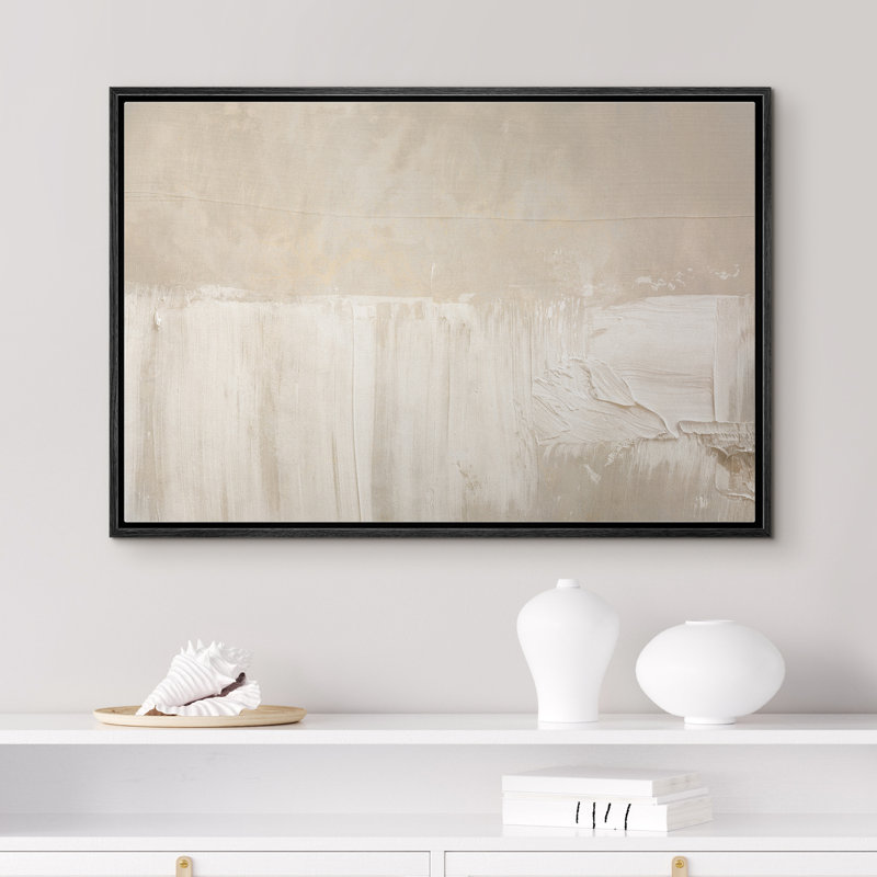 «Soft Neutral Cream Minimal Abstract Light Brush Form», reproduction d'art encadrée sur toile, Cadre flottant noir