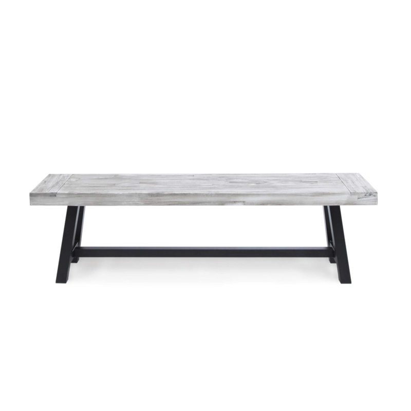 Sandblast Finish Acacia Wood Dining Bench With Rustic Metal Frame, Perfect For Outdoor And Indoor Use, Gray/Black
