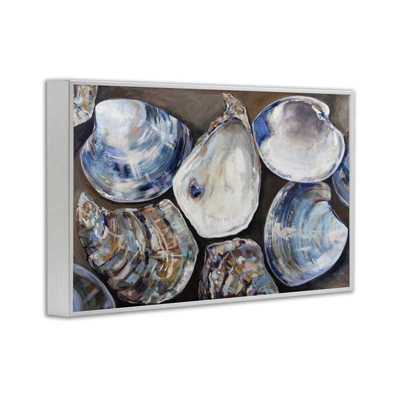 Variété de coquillages, estampe numérique par Jeanette Vertentes, Giclée encadrée blanc bord de mer, H 16 po x l 24 po