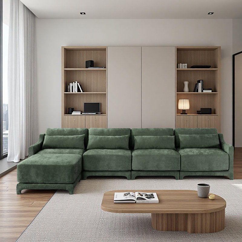 4 Seater Sofa,L Shape Sofa， 1 Movable Ottoman, Chenille Fabric, High - Quality Wooden Base, Suits Studies, Living Rooms, Lounges