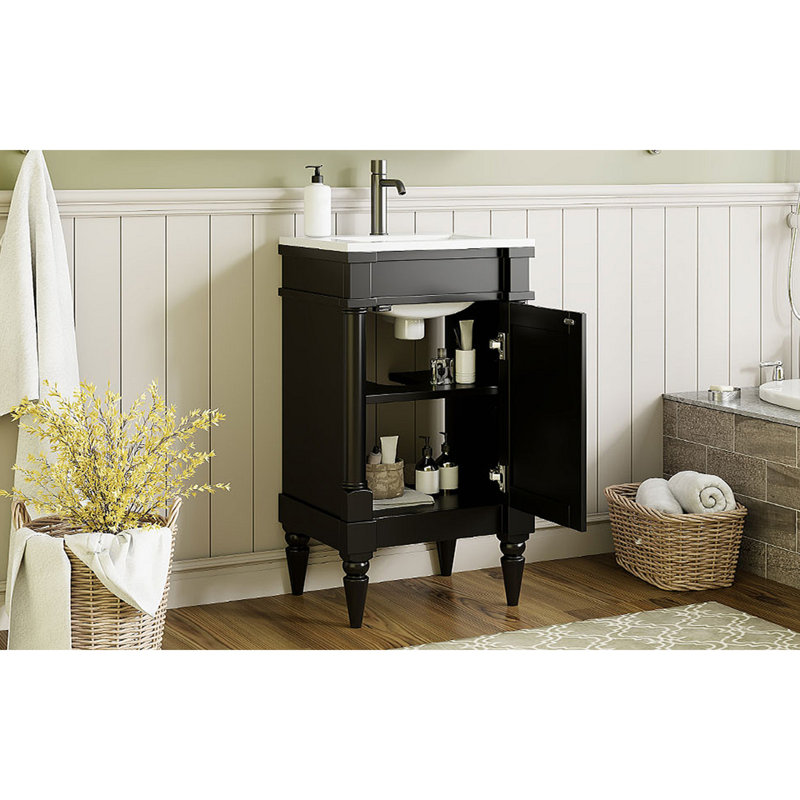 Meuble-lavabo moderne de 18 pouces avec lavabo, meuble de rangement moderne avec porte, meuble de salle de bain autoportant pour petit espace, meuble-lavabo simple avec tablette réglable