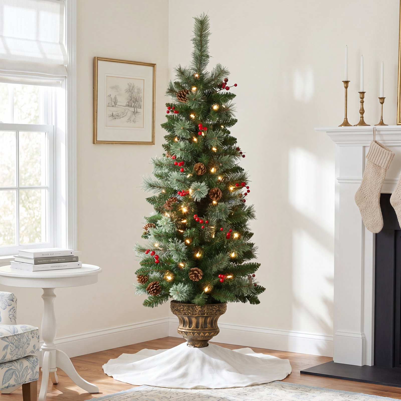 Hahne Flocked 4' Pre-Lit Spruce Christmas Tree