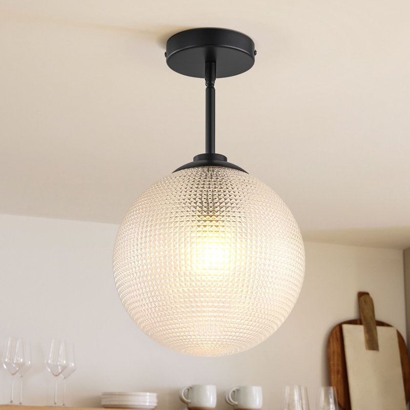 Luminaire suspendu sphère 1 lumière Brunswick, H 70 po x l 9,8 po x P 9,8 po, Noir mat