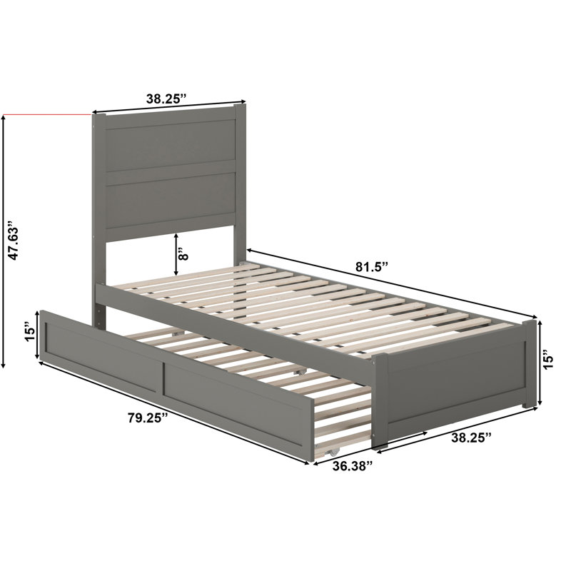 Lit gigogne en bois massif Ivor, Simple TG, Gris