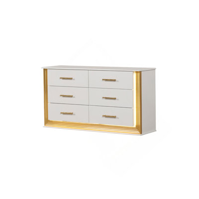 Commode à 6 tiroirs de style contemporain Obsession en bois et finition dorée
