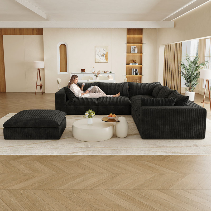 Canapé 118,2 po Cloud, tissu en velours côtelé, sièges profonds, conception à deux couches, coussin amovible, sans assemblage, combinaison de bricolage