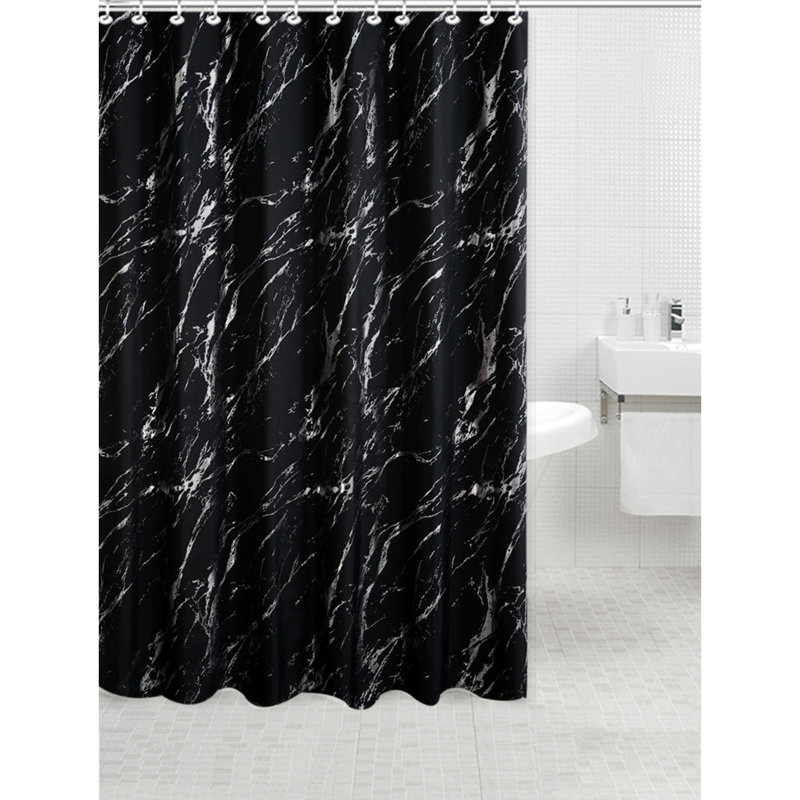 Rideau de douche en polyester à imprimé marbre argenté (gris), Noir