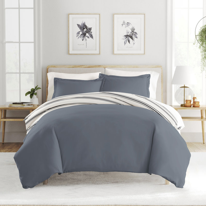Ensemble de housse de couette 3 pièces à motif ultra doux - Serenity, Double/Grand, Désert rayé bleu marine