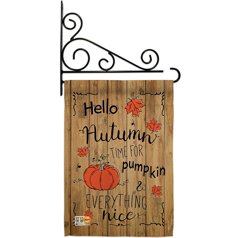 Hello Autumn Time For Pumpkin 2-Sided Polyester 18.5 x 13 in. Flag Set