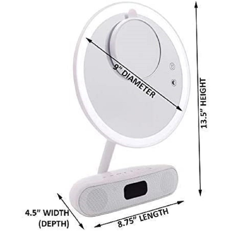 Miroir de maquillage rond Melody de 9 pouces avec haut-parleurs et capteur tactile, Blanc