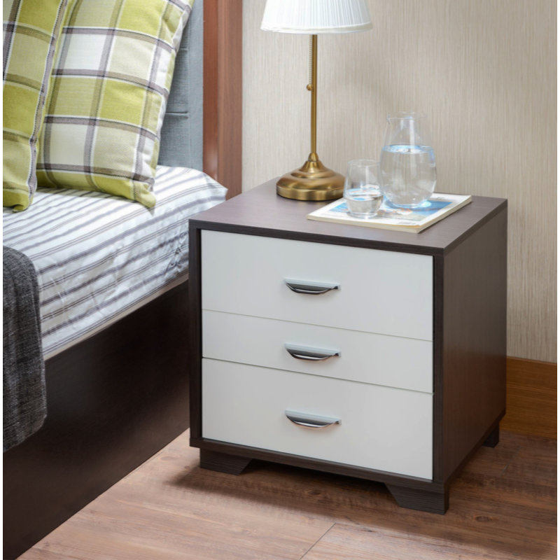 3-Drawer Rectangular Accent Table High End Table, White/Brown