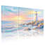 Abstrait coucher de soleil phare océan vagues ciel reflets côte rocheuse ensemble de 3 impressions d'art sur toile-906566799